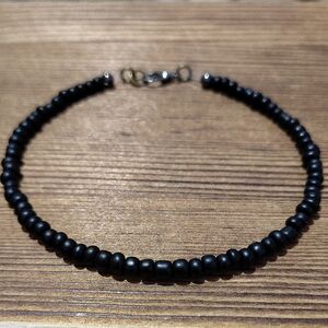 Black Beaded Men's Bracelet, Handmade Men's Bracelet, Matte Black,  8 Inches